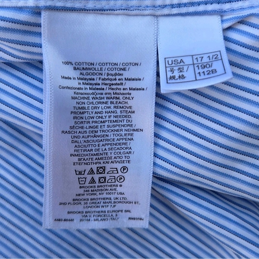 Brooks Brothers Mens Button-Down Shirt XL Blue White Stripe Cotton - Picture 8 of 8